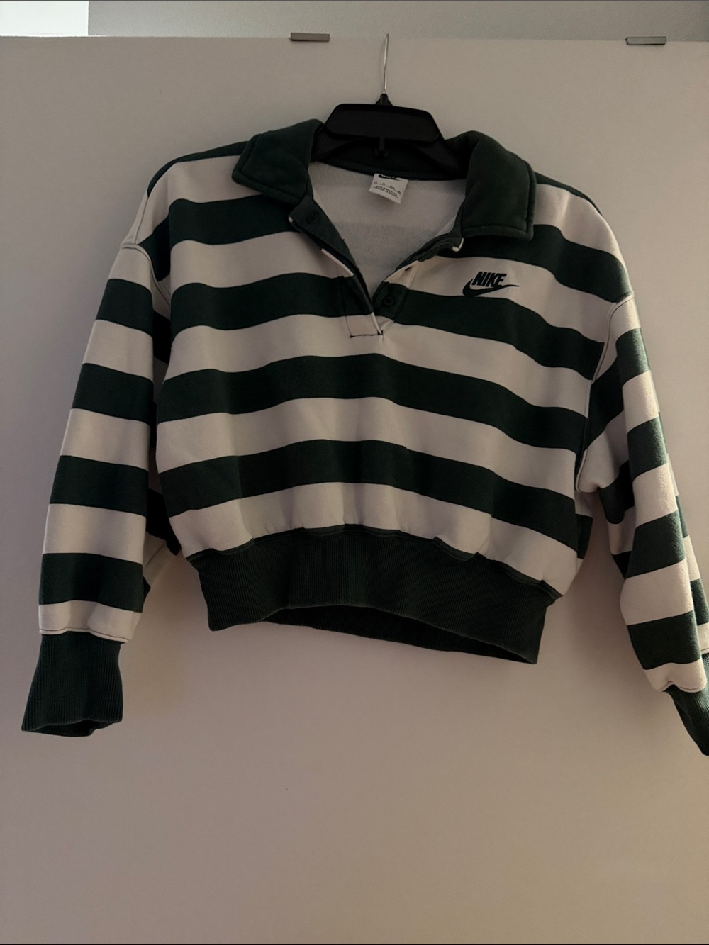 Nike Green and Cream Striped Rugby Pullover